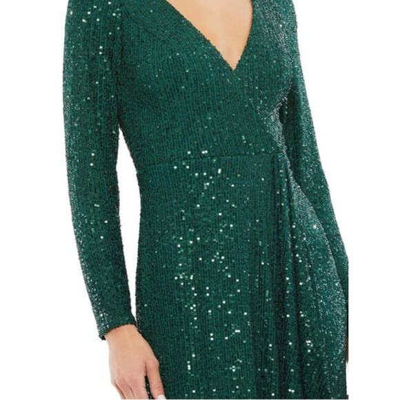 Mac Duggal Size 6 NWT Sequin Wrap Evening Gown Style 26395 Emerald Green NEW - Picture 8 of 9